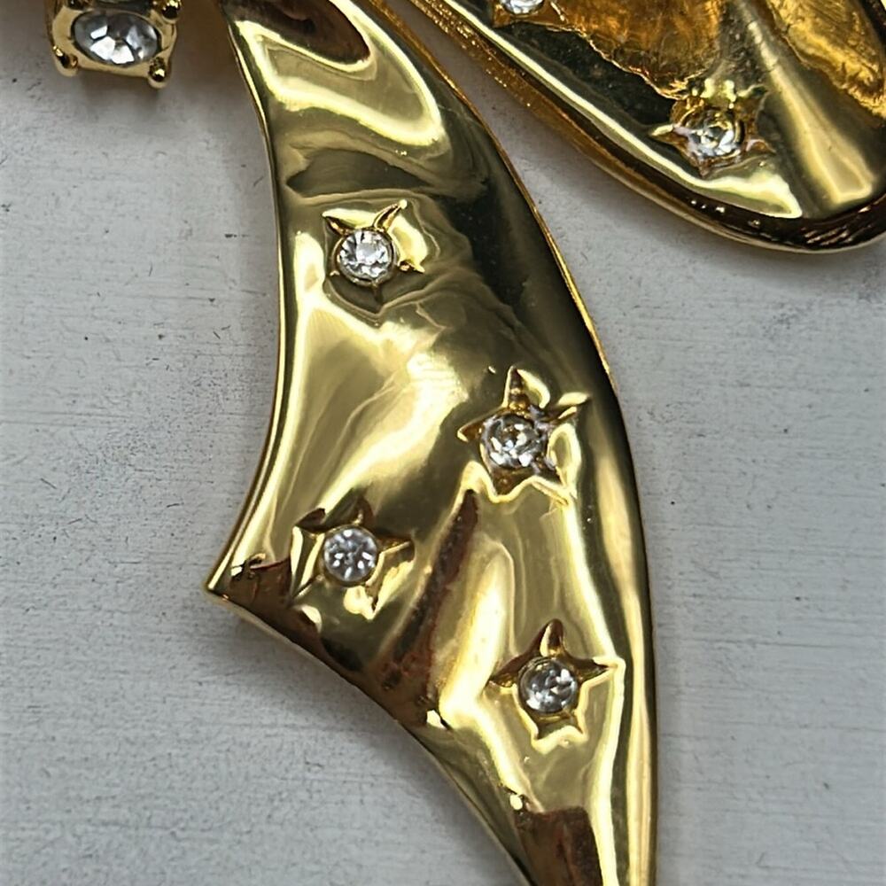 Joan Rivers Bow Ribbon Brooch Pin Gold tone Star Rhinestones #533 - Picture 2 of 8